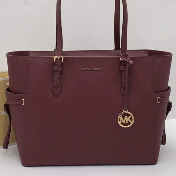 Michael Kors Gilly Large Drawstring Travel Tote Leather Oxblood Color - Picture 1 of 16